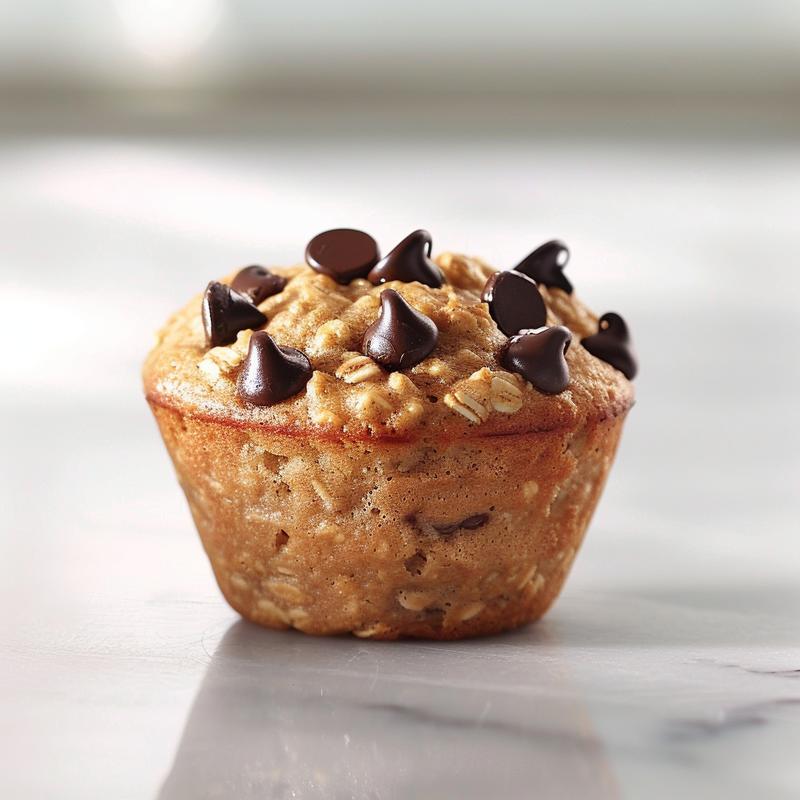A close-up of oatmeal chocolate chip muffins on a white marble surface with defined textures.