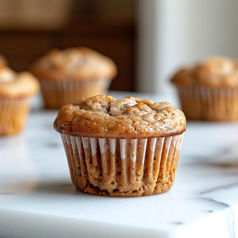 Close-up of moist gluten-free banana muffins on a white marble surface.
