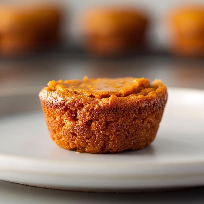 Close-up of a honey sweetened pumpkin muffin on a light grey plate.