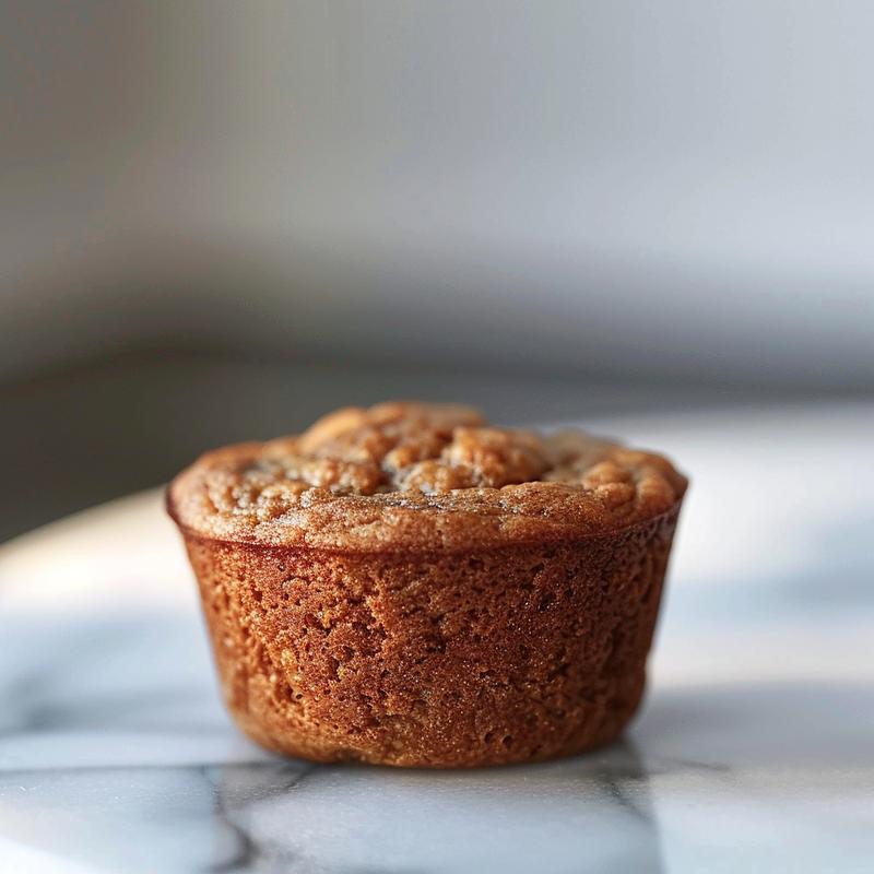 A close-up view of fluffy, dairy-free banana muffins on a white marble surface.