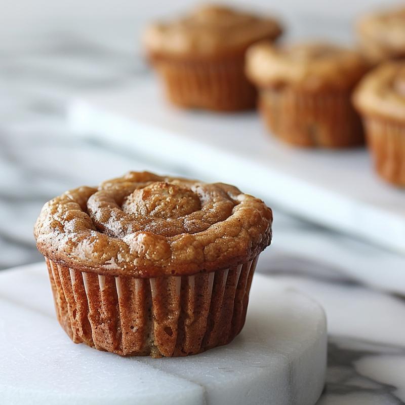 Close-up view of sugar-free vegan banana muffins on a white marble surface.