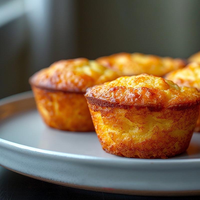 Close-up of low carb quark muffins on a light grey plate with soft shadows.