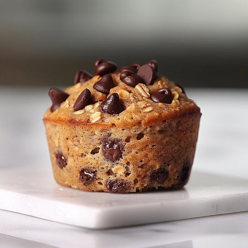 A close-up of oatmeal chocolate chip muffins on a white marble surface with defined textures.