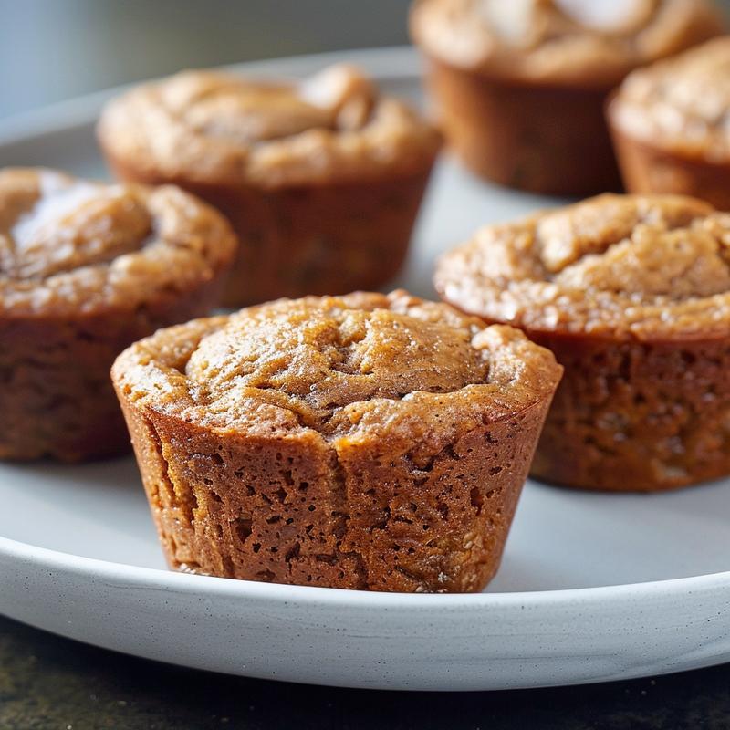 Close-up of healthy whole wheat applesauce muffins on a light grey plate.