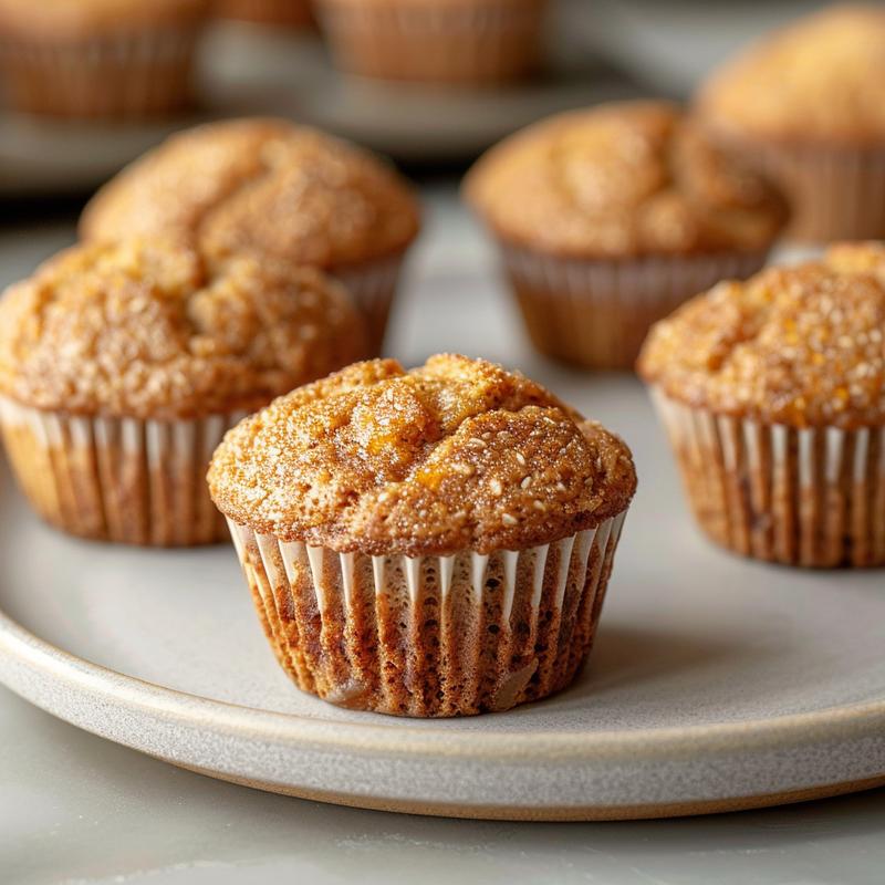 Close-up of honey wheat muffins on a light grey plate, showcasing their texture.