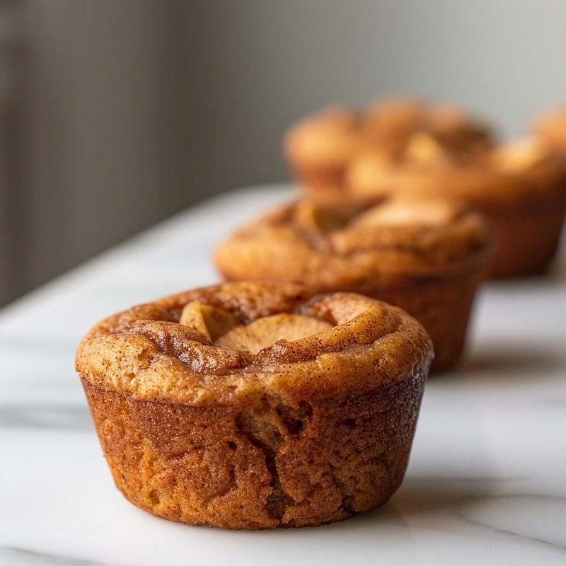 Close-up of a paleo apple cinnamon muffin on a white marble surface.