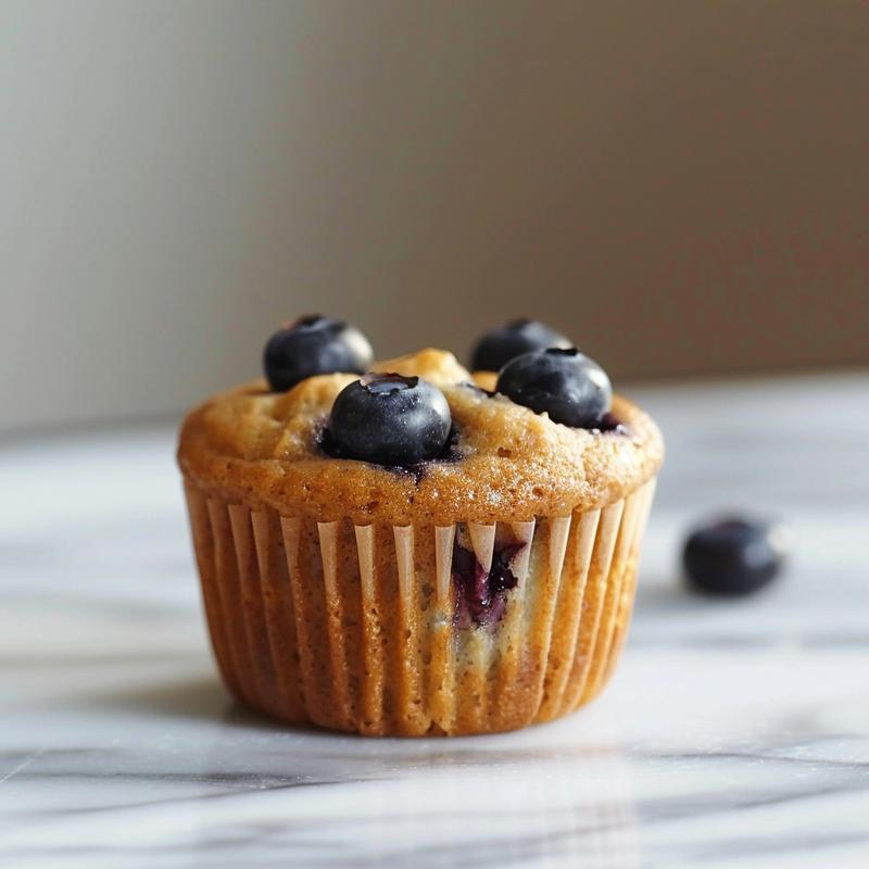 A close-up view of blueberry muffins on a white marble surface.