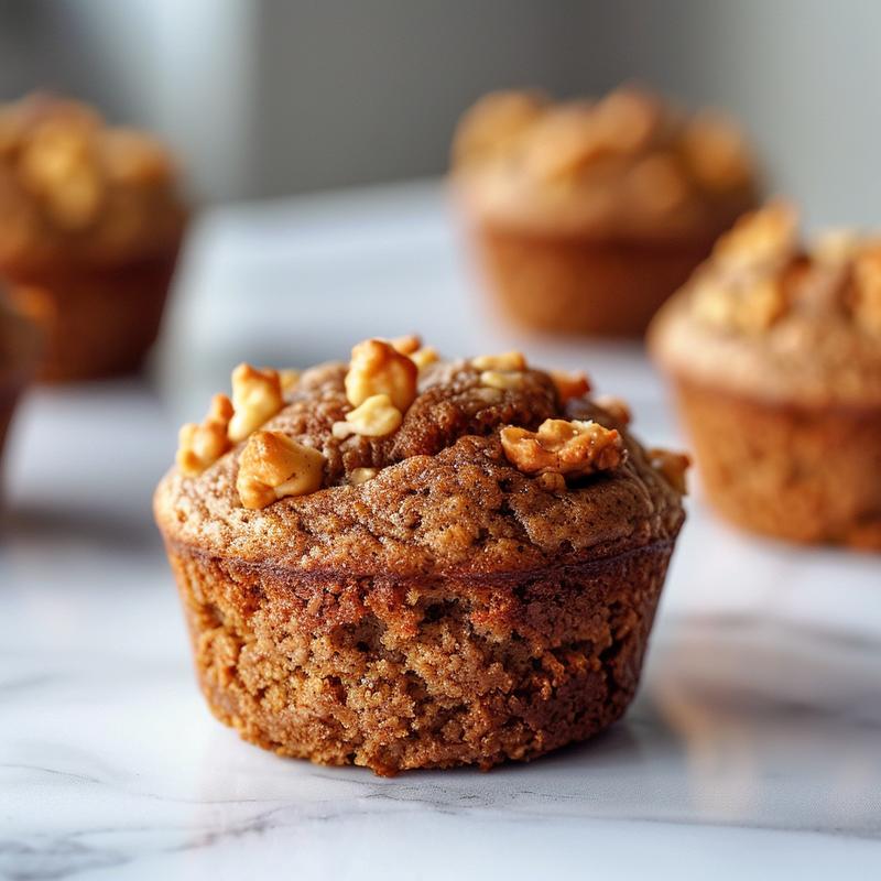 Close-up of fluffy vegan muffins on a white marble surface.