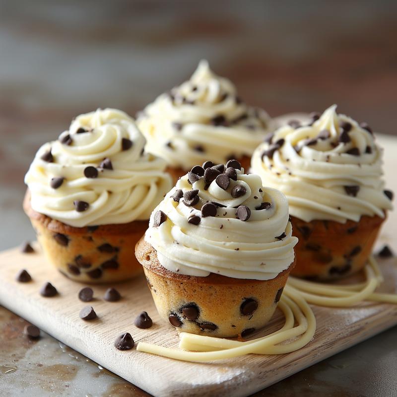 Close-up of a chocolate chip dairy-free muffin on a wooden board, showcasing a soft texture and chocolate chunks.