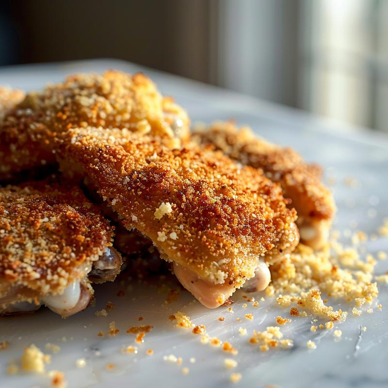 Close-up of golden-brown, crispy panko-crusted chicken thighs.